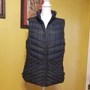 Talbots green blue plaid zip front vest Size M